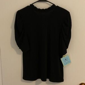 CeCe Black Ruffle Trim Blouse